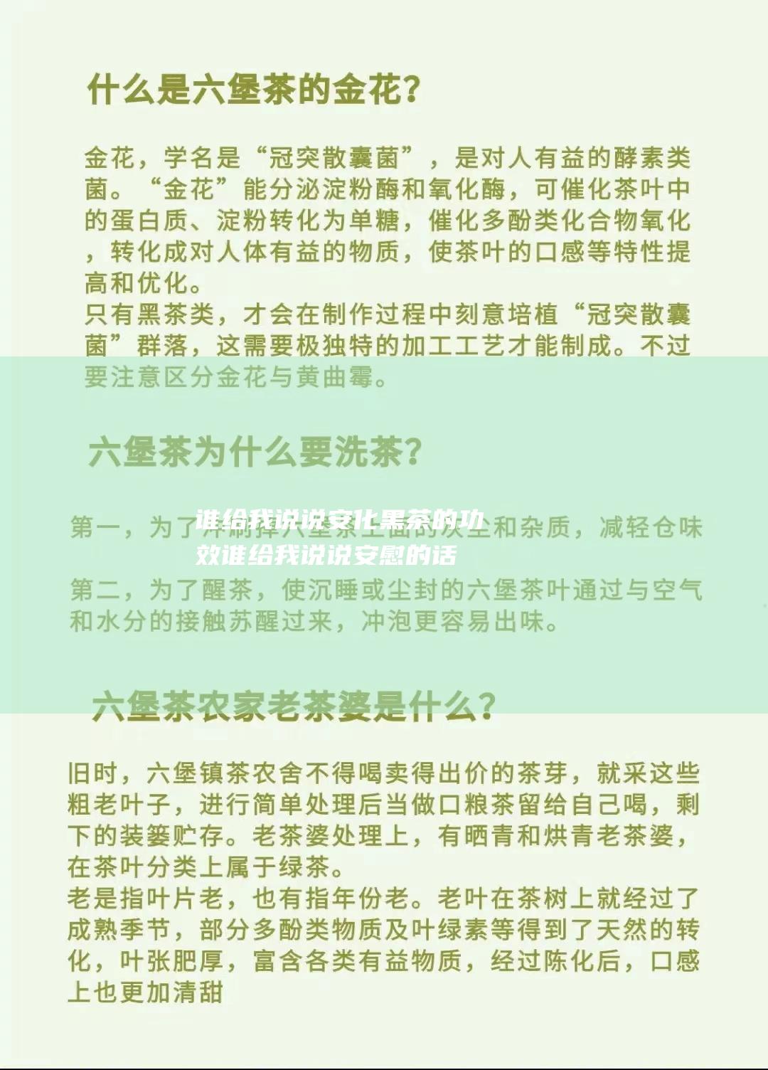 谁给我说说安化黑茶的功效谁给我说说安慰的话